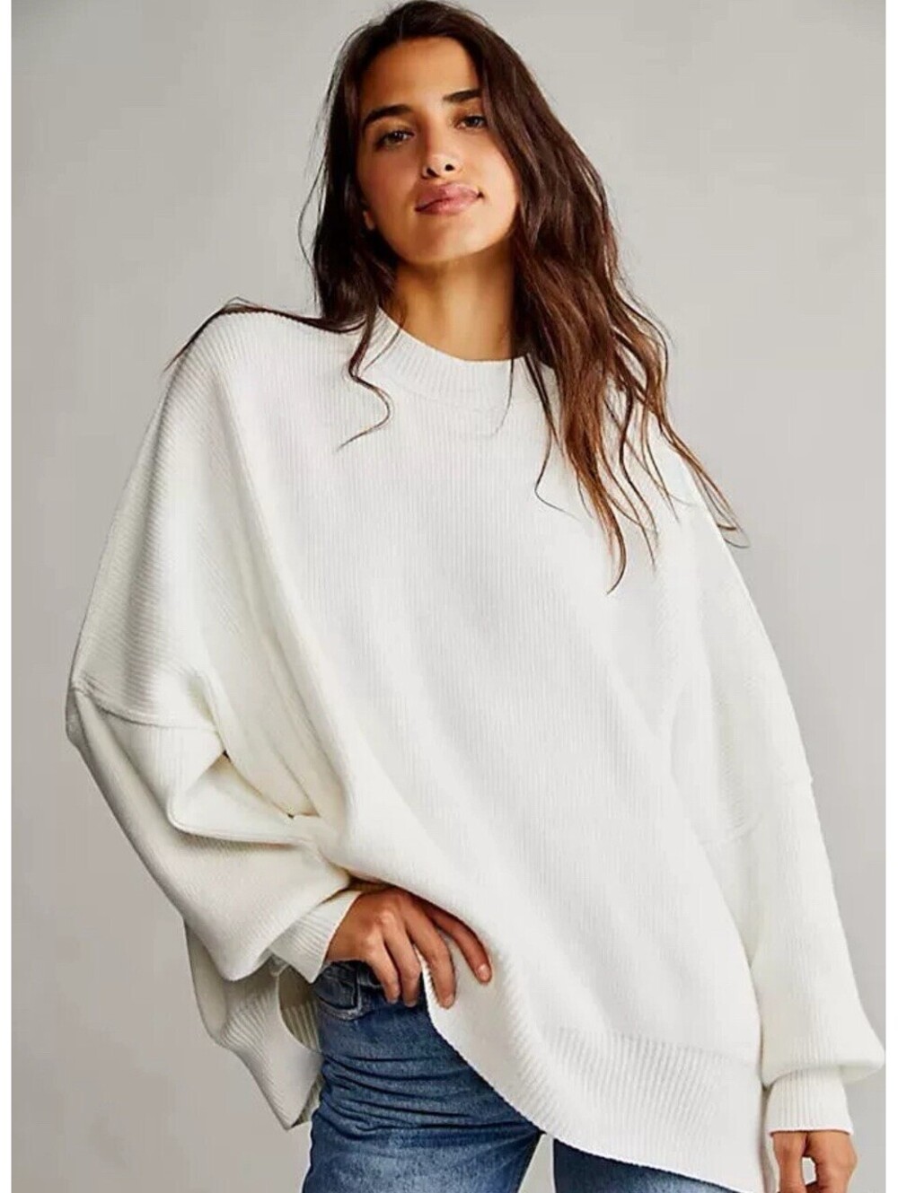Free People Easy Street Tunic Oversize Knit Sweater Ice White Size XS